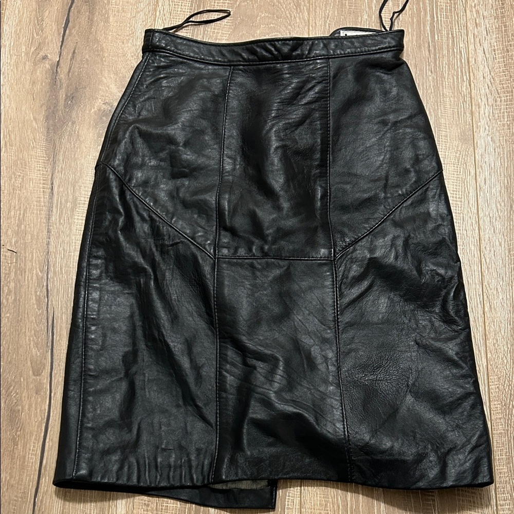 Vintage Union Label Black Leather Pencil Skirt